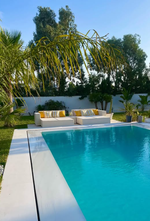 Private pool surrounded by palms at Villa Lumina